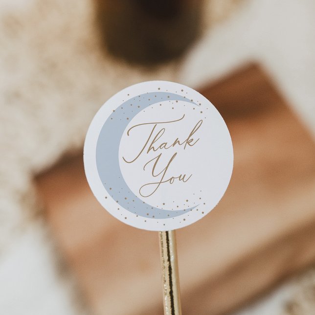 Blue Over Moon Boy Baby Shower Runder Aufkleber (Von Creator hochgeladen)