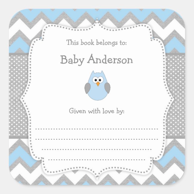 Blue Owl Baby Showbook Quadratischer Aufkleber (Vorderseite)