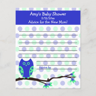 Blue Owl Baby shower Cartes de conseil personnalis
