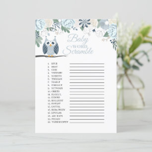 Blue Owl Blütenbaby Word Scramble Game Card Einladung