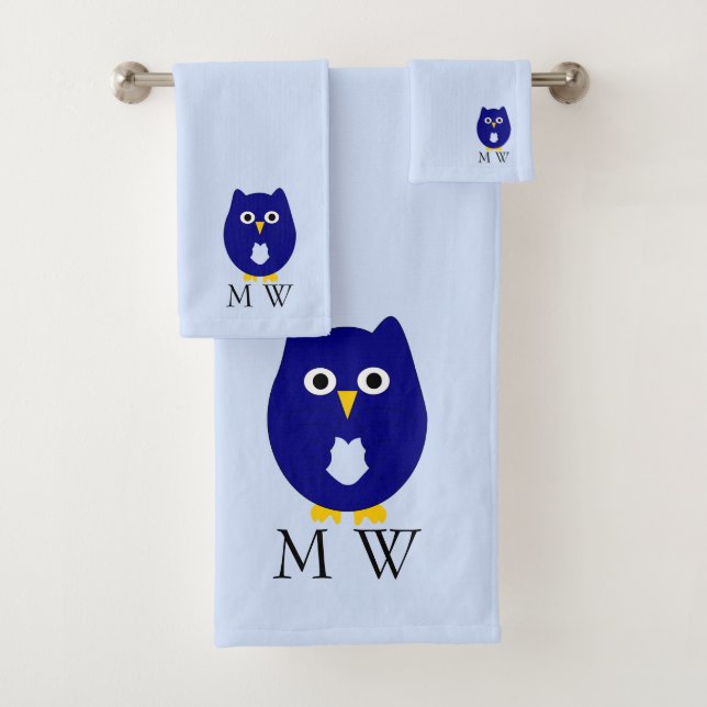 Blue Owl Design Monogrammiert Badhandtuch Set (Insitu)