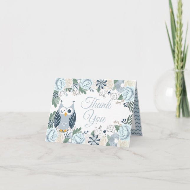 Blue Owl Floral Carte de remerciements (Devant)