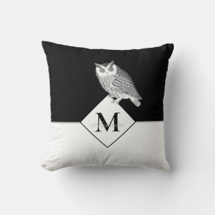 Blue Owl Gray Monogram Name Badezimmer Kissen
