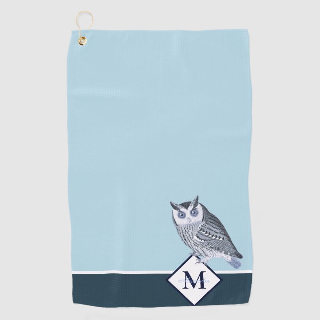 Blue Owl Grey Monogram Name Bath Golfhandtuch (Vorderseite)