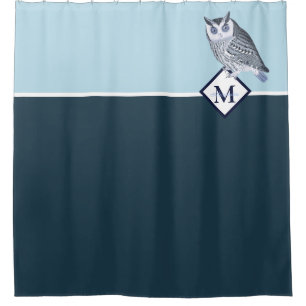 Blue Owl Grey Monogram Name Bath Towel Set Duschvorhang