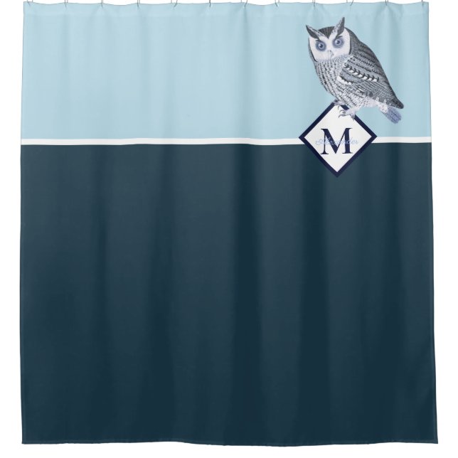 Blue Owl Grey Monogram Name Bath Towel Set Duschvorhang (Vorderseite)