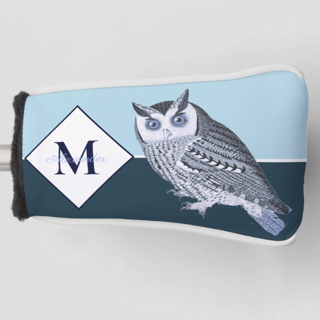 Blue Owl Grey Monogram Name Golf Head Cover Golf Headcover (Vorderseite)