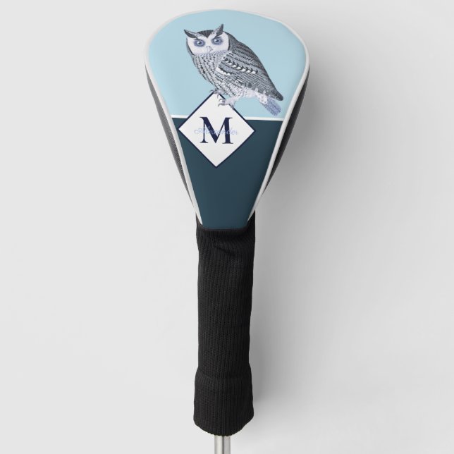 Blue Owl Grey Monogram Name Golf Headcover (Vorderseite)