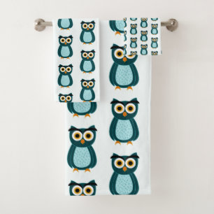 Blue Owl Illustration Badhandtuch Set