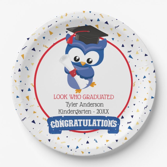 Blue Owl Kindergarten Abschluss Pappteller (Vorderseite)