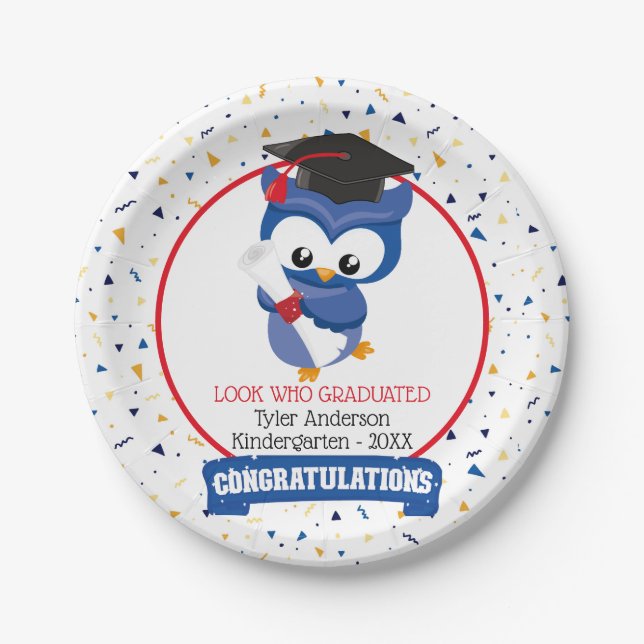 Blue Owl Kindergarten Abschluss Pappteller (Vorderseite)