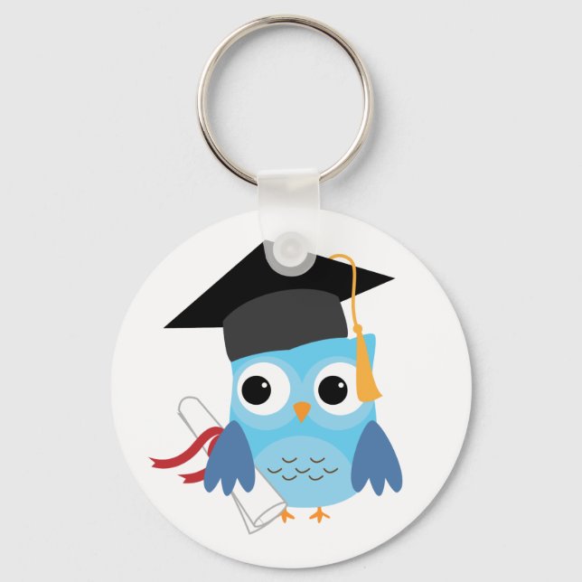 Blue Owl mit Diploma Abschluss Schlüsselanhänger (Vorderseite)