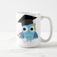 Blue Owl mit Diploma Abschluss Tasse