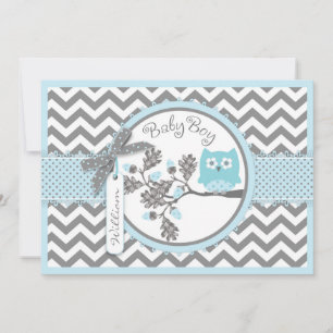 Blue Owl Zickzack Print Baby Dusche Einladung