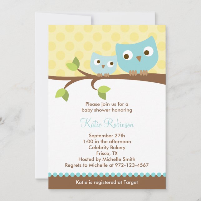 Blue Owls Baby Shower Einladungen (Vorderseite)