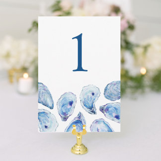 Blue Oyster Watercolor Wedding Tischnummer