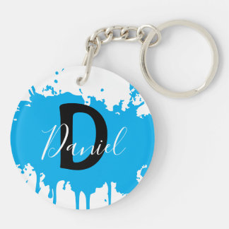 Blue Paint Splash Monogram Keychain Personalized Schlüsselanhänger
