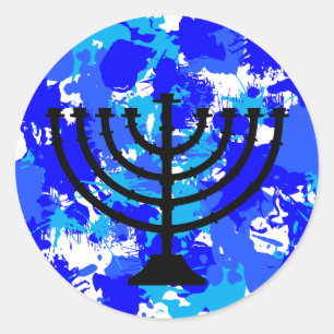 Blue Paint Splatter Menorah Runder Aufkleber