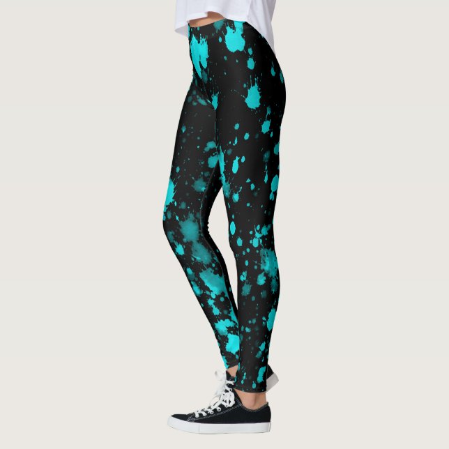 Blue Paint Spritzer auf Schwarzen Leggings (Links)