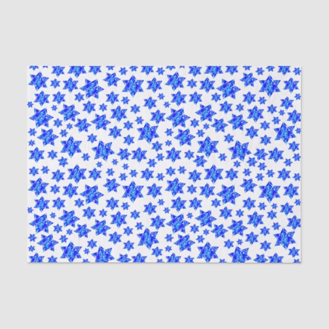 Blue Paint Spritzer Jüdische Stars Seidenpapier (Vorderseite)