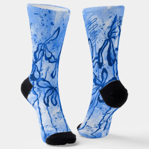 Blue Paint Spritzer & Lilies Socken
