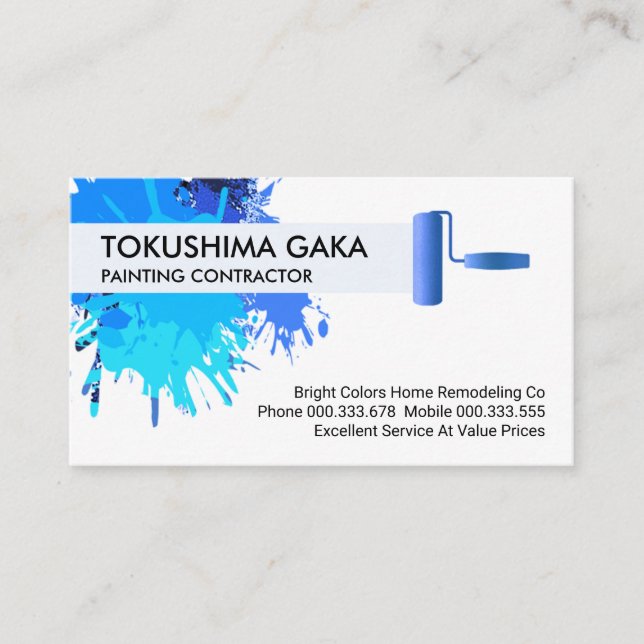 Blue Paint Spritzer New Brush Painting Visitenkarte (Vorderseite)
