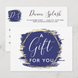 Blue Paint Stroke & Modern Gold Certificate Card Einladung