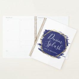 Blue Paint Stroke & Modern Gold Geometric Chic Planer