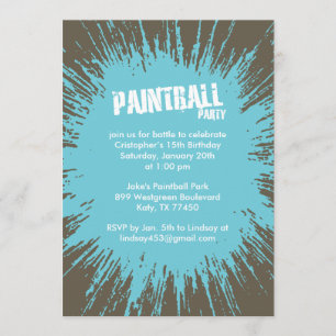 Blue Paintball Spritzer Party Einladungen
