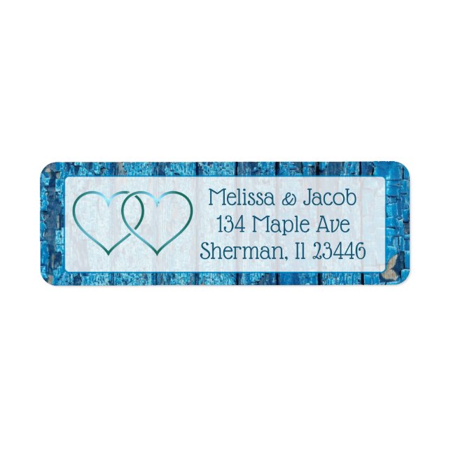 Blue Painted Distressed Wood Wedding Address Label (Vorne)
