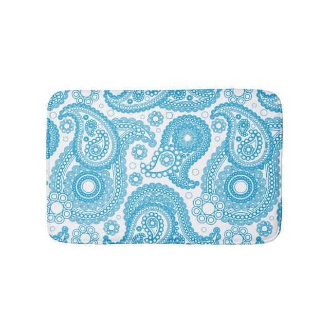 Blue Paisley auf weißem Hintergrund Badematte (Vorderseite)