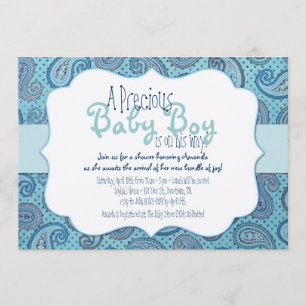 Blue Paisley Baby Boy Dusche Einladung