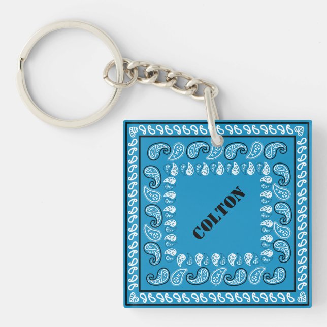 Blue Paisley Bandana Personalisiert Schlüsselanhänger (Vorderseite)