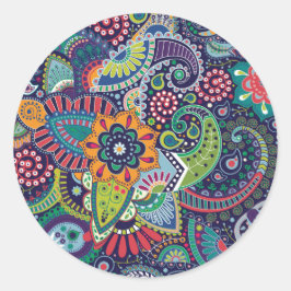 Blue Paisley Floral Hübsch Runder Aufkleber