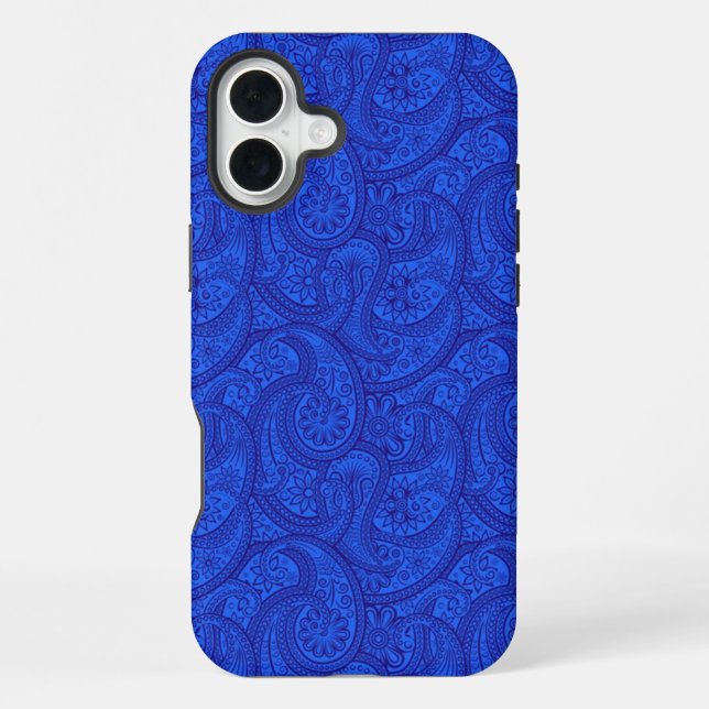 Blue Paisley iPhone 16 Plus Hülle (Rückseite)