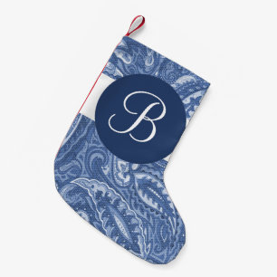 Blue Paisley Monogram Christmas Strumpf Kleiner Weihnachtsstrumpf