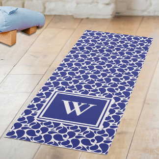 Blue Paisley on White Pattern Yoga Mat Yogamatte