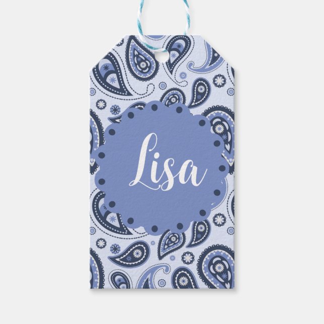 Blue Paisley Pattern Geschenkanhänger (Vorderseite)