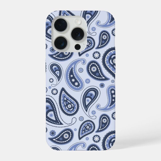 Blue Paisley Pattern iPhone 15 Pro Hülle (Rückseite)