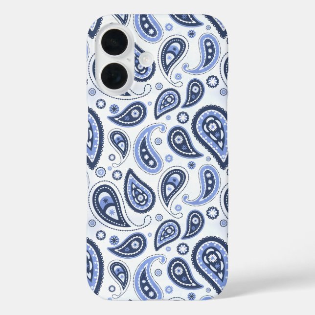 Blue Paisley Pattern iPhone 16 Hülle (Rückseite)