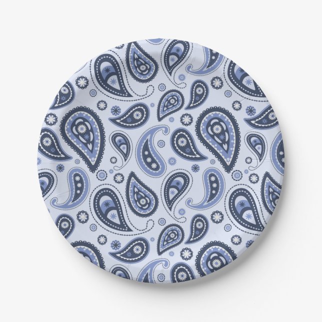 Blue Paisley Pattern Pappteller (Vorderseite)