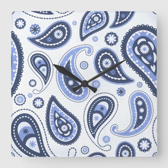 Blue Paisley Pattern Quadratische Wanduhr (Vorderseite)