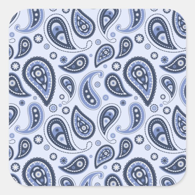 Blue Paisley Pattern Quadratischer Aufkleber (Vorderseite)