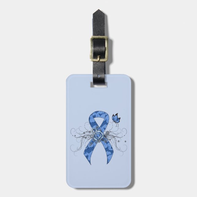 Blue Paisley Ribbon mit Butterfly Gepäckanhänger (Vorderseite vertikal)