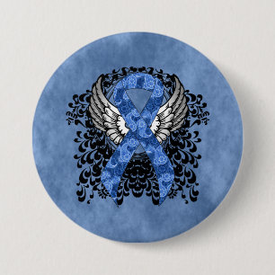 Blue Paisley Ribbon mit Wings Button