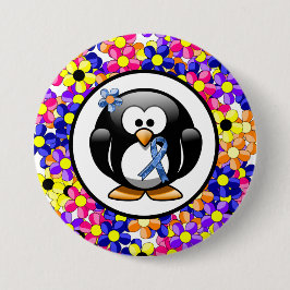 Blue Paisley Ribbon Penguin Button