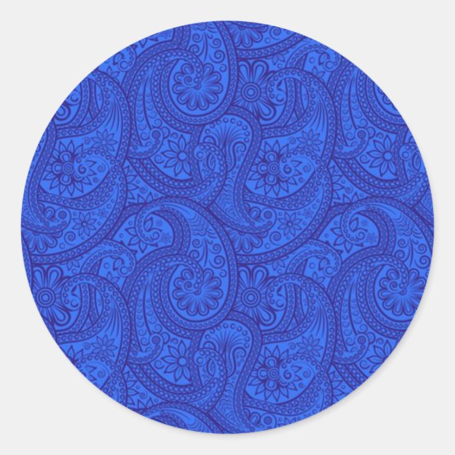 Blue Paisley Runder Aufkleber (Vorderseite)