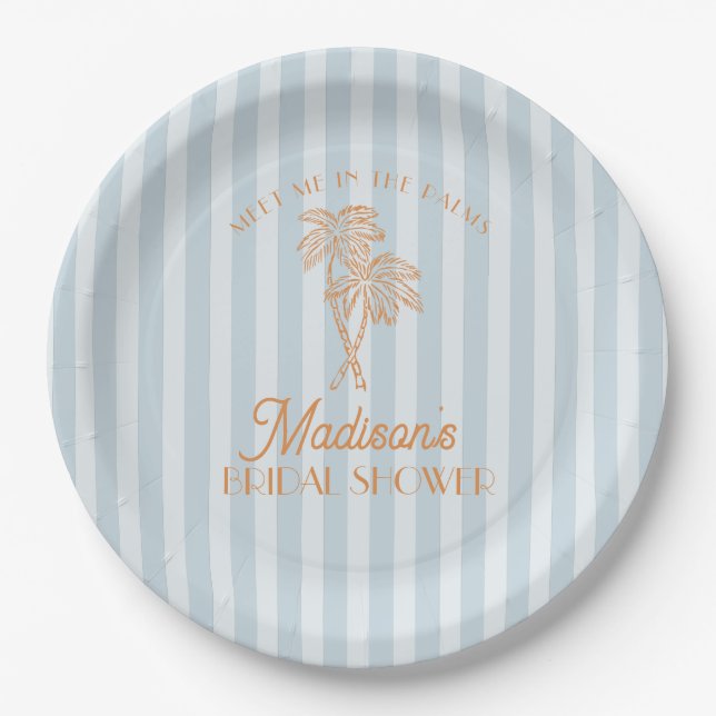 Blue Palm Spring Pastel Beach Brautparty Pappteller (Vorderseite)