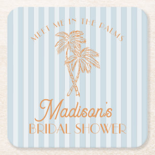 Blue Palm Spring Pastel Beach Brautparty Rechteckiger Pappuntersetzer