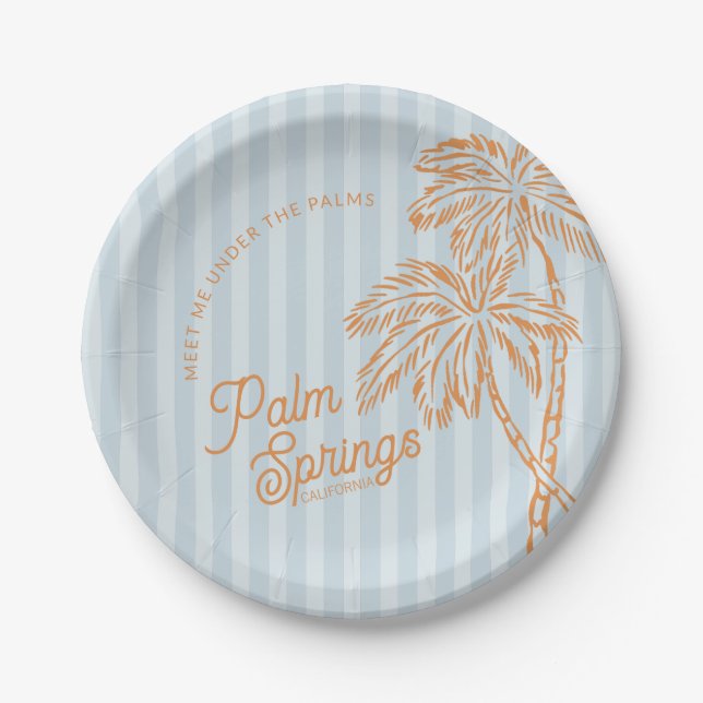 Blue Palm Spring Pastel Beach Gastgeschenke Pappteller (Vorderseite)